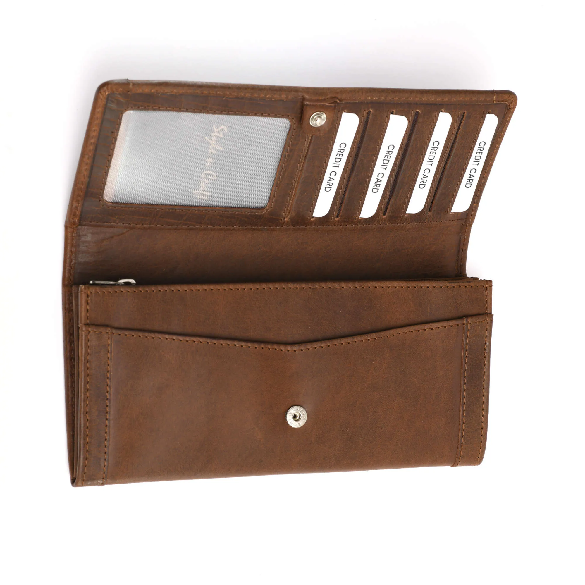 391106 Long Leather Clutch Wallet with Leather Frame in Oak Color | Style n Craft