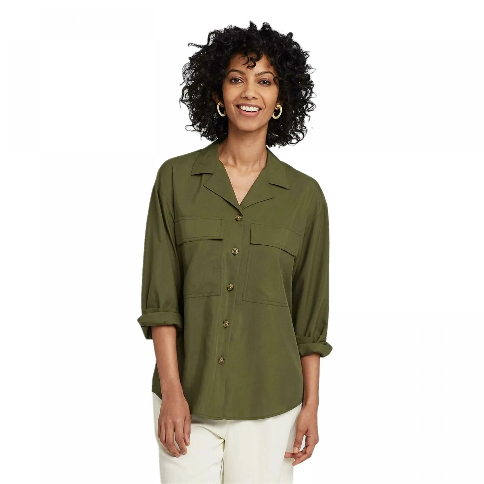 A New Day Women's Long Sleeve Button-Down Utility Top