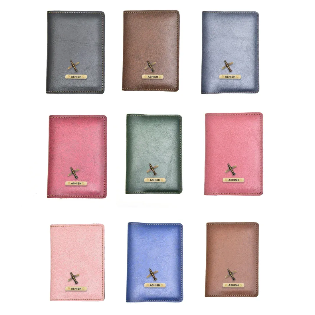 Classy Leather Customised Passport Cover with Charm (Blue)