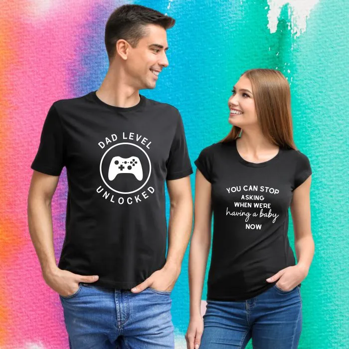 Dad Level Unlocked & We're Having a Baby Pregnancy T-Shirts for Couple