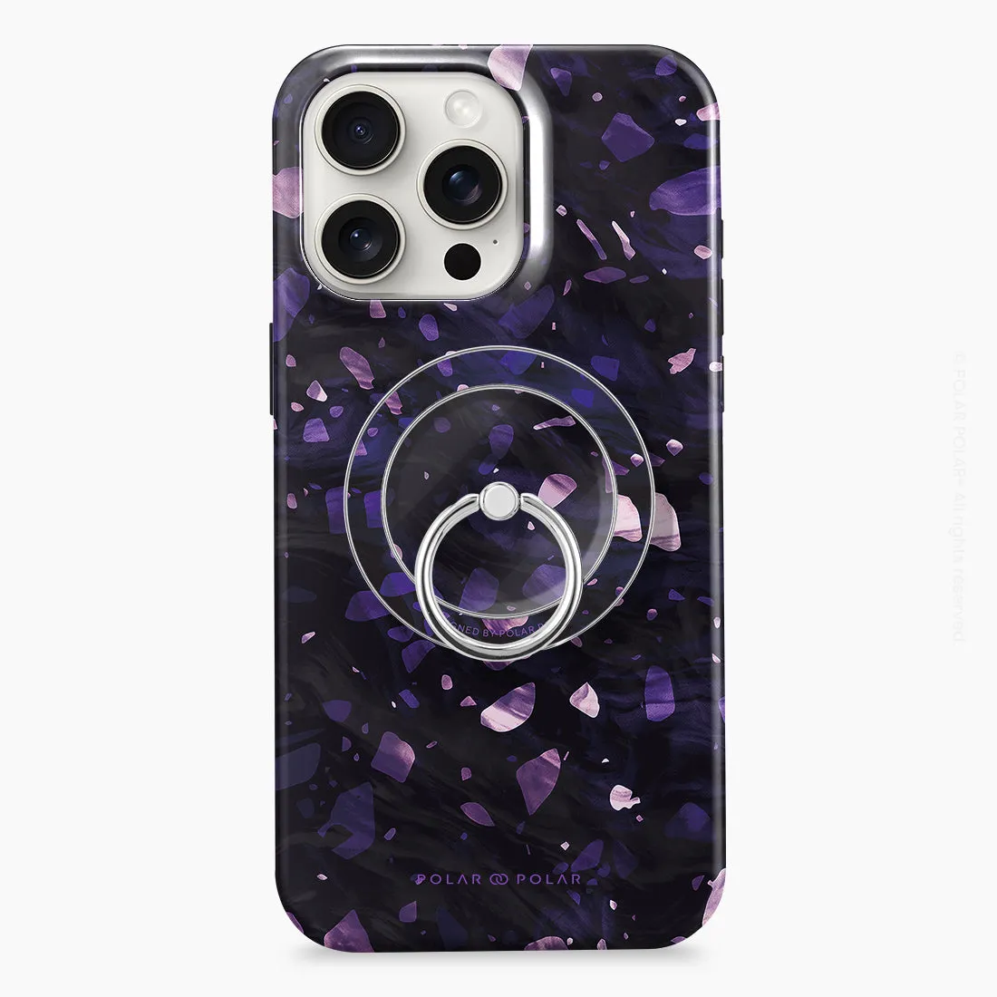 Lilac Terrazzo Gem - Silver MagSafe Phone Grip and Ring Holder Stand