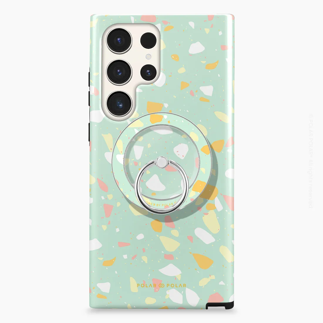 Mist Green Terrazzo - Silver MagSafe Phone Grip and Ring Holder Stand